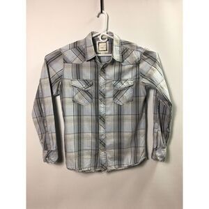 BKE western shirt Mens Size M‎ pearl snap buttons blue grey stripes athletic Fit